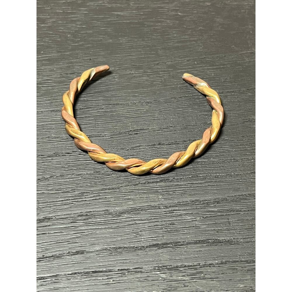 Twisted Brass 7" Cuff Bracelet Mixed Metal Boho Artisan Marked B3 - Picture 3 of 8